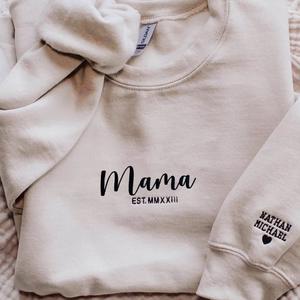 Custom Mama Embroidered Sweatshirt, Personalized Kid Name On The Sleeve, Gift For Mother Day's