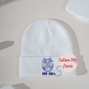 Custom Pitbull Dog Dad Embroidered Beanie, Personalized Beanie with Dog Name, Best Gifts for Pitbull Lovers