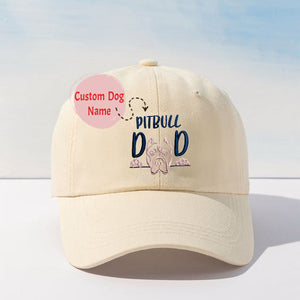 Custom Pitbull Dog Dad Hat, Personalized Hat with Embroidered Dog Name, Best Gifts for Pitbull Lovers