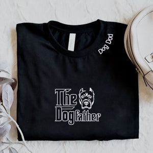 Custom Pitbull Dog Dad Shirt, Personalized The DogFather Shirt Pitbull with Embroidered Collar, Best Gifts for Pitbull Lovers