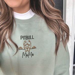 Custom Pitbull Dog Mama Embroidered Collar Sweatshirt, Personalized Sweatshirt with Dog Name, Best Gifts for Pitbull Lovers - Embroly
