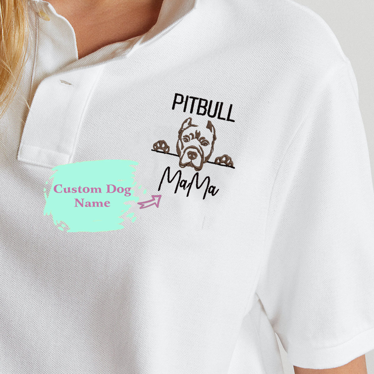 Custom Pitbull Dog Mama Embroidered  Polo Shirts, Personalized  Polo Shirts with Dog Name, Best Gifts for Pitbull Lovers