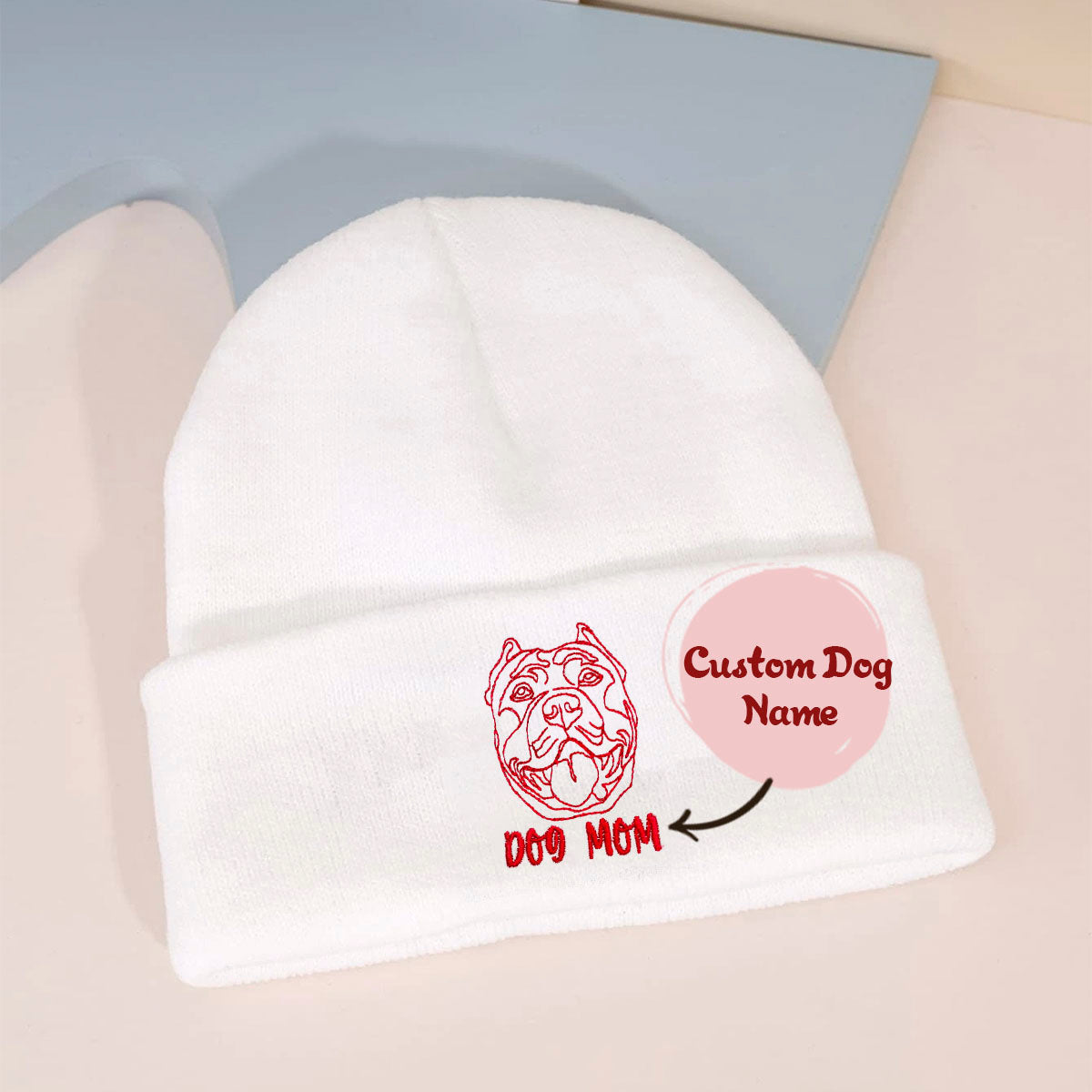 Custom Pitbull Dog Mom Embroidered Beanie, Personalized  Beanie with Dog Name, Best Gifts for Pitbull Lovers