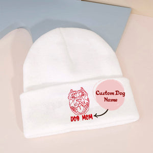 Custom Pitbull Dog Mom Embroidered Beanie, Personalized  Beanie with Dog Name, Best Gifts for Pitbull Lovers