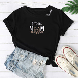 Personalized Pitbull Mom Shirt with Embroidered Collar Dog Name, Best Gift for Pitbull Lover