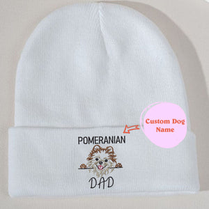 Custom Pomeranian Dog Dad Embroidered Beanie, Personalized Beanie with Dog Name, Best Gifts For Pomeranian Lovers