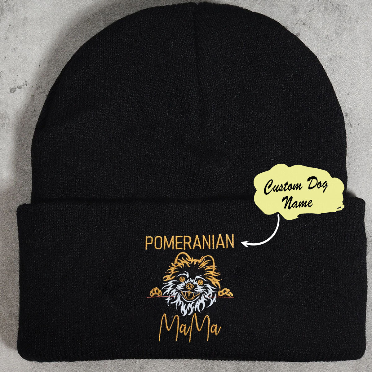 Custom Pomeranian Dog Mama Embroidered Beanie, Personalized Beanie with Dog Name,  Best Gifts For Pomeranian Lovers