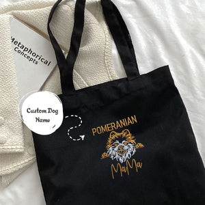 Custom Pomeranian Dog Mama Embroidered Tote Bag, Personalized Tote Bag with Dog Name, Best Gifts For Pomeranian Lovers