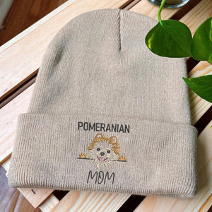 Custom Pomeranian Dog Mom Embroidered Beanie, Personalized Beanie with Dog Name, Best Gifts For Pomeranian Lovers