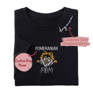 Custom Pomeranian Dog Mom Embroidered Collar Shirt, Personalized Shirt with Dog Name,  Best Gifts For Pomeranian Lovers