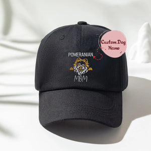 Custom Pomeranian Dog Mom Embroidered Hat, Personalized Hat with Dog Name, Best Gifts For Pomeranian Lovers
