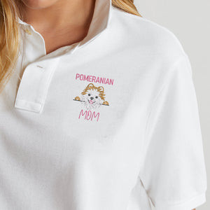 Custom Pomeranian Dog Mom Embroidered Polo Shirt, Personalized Polo Shirt with Dog Name, Best Gifts For Pomeranian Lovers