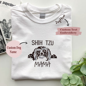 Custom Shih Tzu Dog Mama Shirt Embroidered Collar, Personalized Shirt with Dog Name, Best Gifts For Shih Tzu Lovers