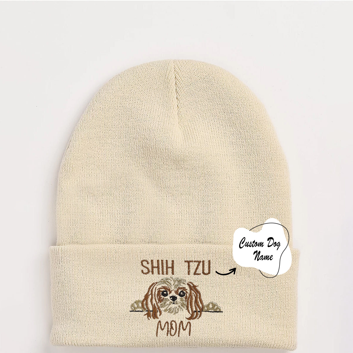 Custom Shih Tzu Dog Mom Embroidered Beanie, Personalized Beanie with Dog Name, Best Gifts For Shih Tzu Lovers