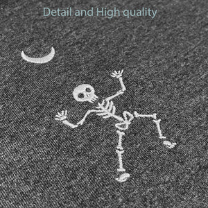 Black Skeleton Hoodie Halloween Crewneck, Dancing Skeleton Sweatshirt Embroidered