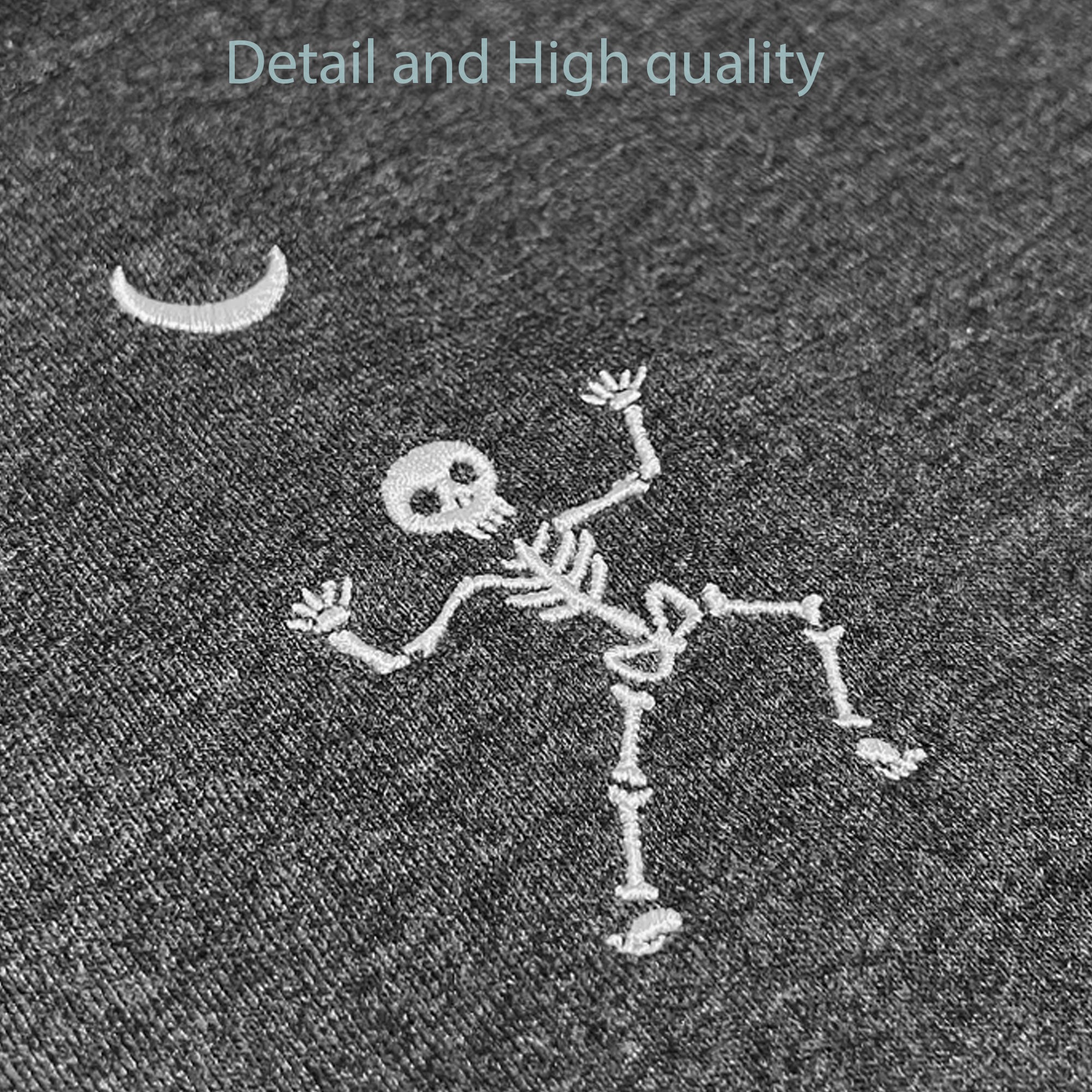 Sweatshirt Dancing Skeleton Embroly Crewneck, - Hoodie Black Halloween Skeleton