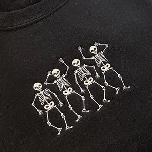 Dancing Skeletons Sweatshirt, Embroidered Halloween Costume, Embroidered Shirt, Trick or Treat, Funny Skeleton Sweatshirt