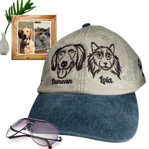 Personalized Pet Outline Embroidered Hat Using Pet Picture, Custom Dyed Hat With Pet Name