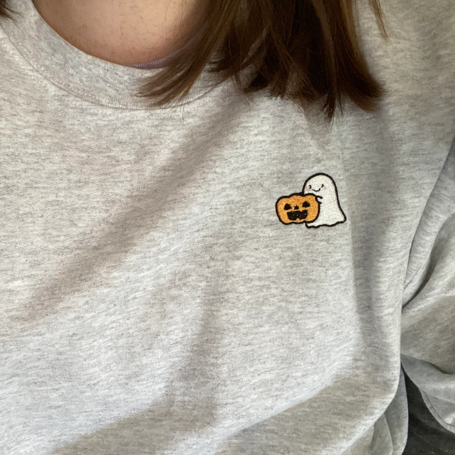 Embroidered Halloween Sweatshirt Embroidered Ghost Pumpkin Fall