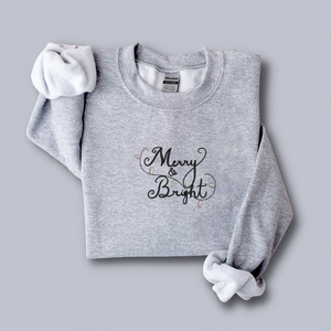 Merry & Bright Christmas Sweatshirt, Hoodie Embroidered
