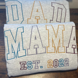 Embroidered Mama Est Sweatshirt, Outline Letters