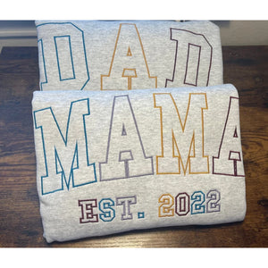 Embroidered Mama Est Sweatshirt, Outline Letters