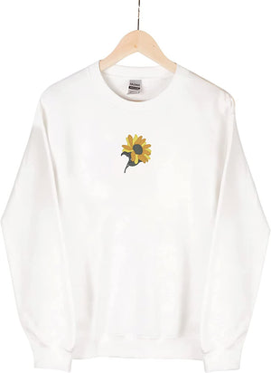 Embroidered Sunflower Sweatshirt Long Sleeve Floral Crewneck for Women
