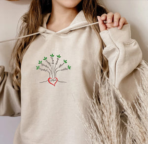 Custom Embroidered, Personalized Mom Tree Embroidery Design, Sweatshirt, Hoodie And The Kid Names, Gift Mother's Day