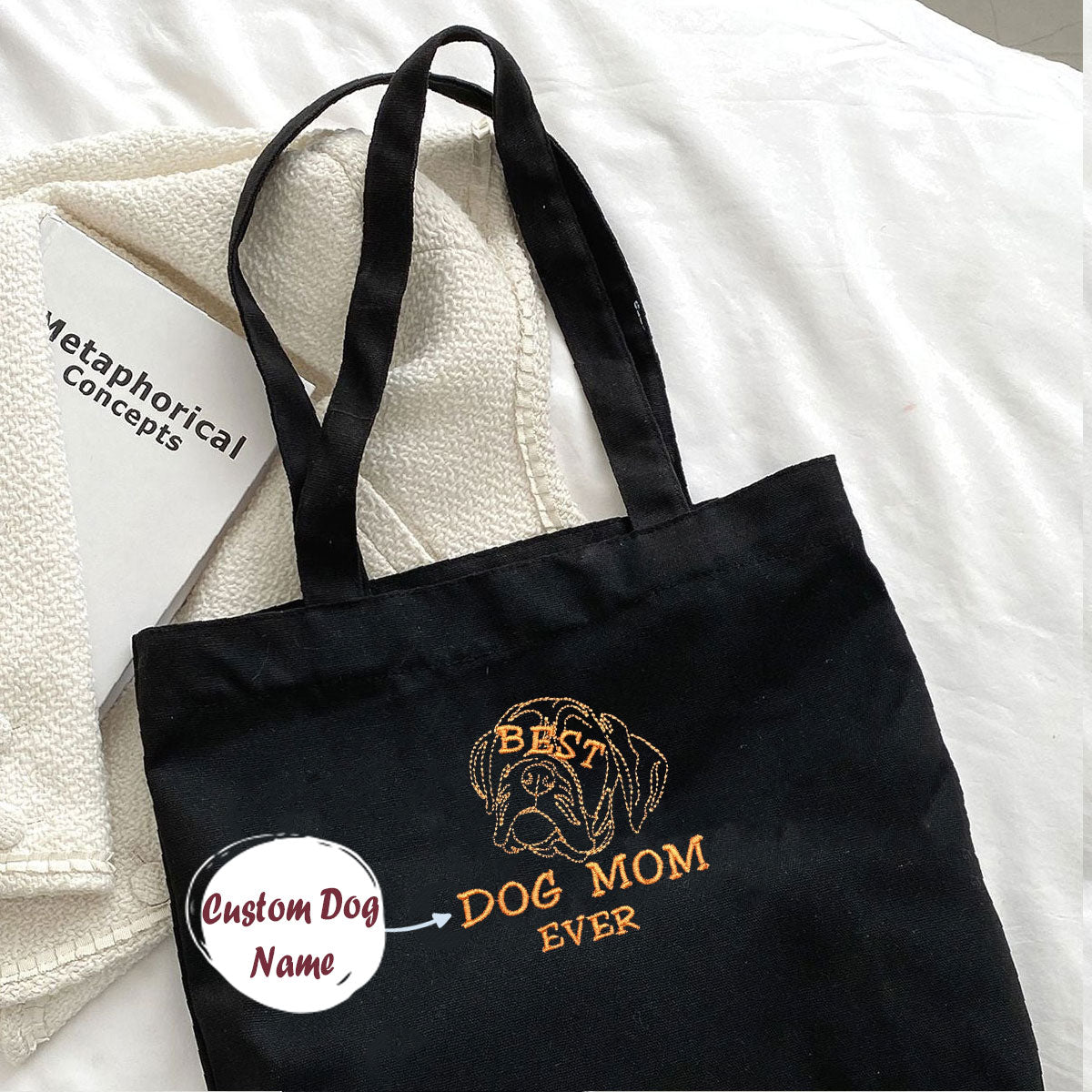 Personalized Best Boxer Dog Mom Ever Embroidered Tote Bag, Custom Tote Bag with Dog Name, Best Gifts For Boxer Lovers