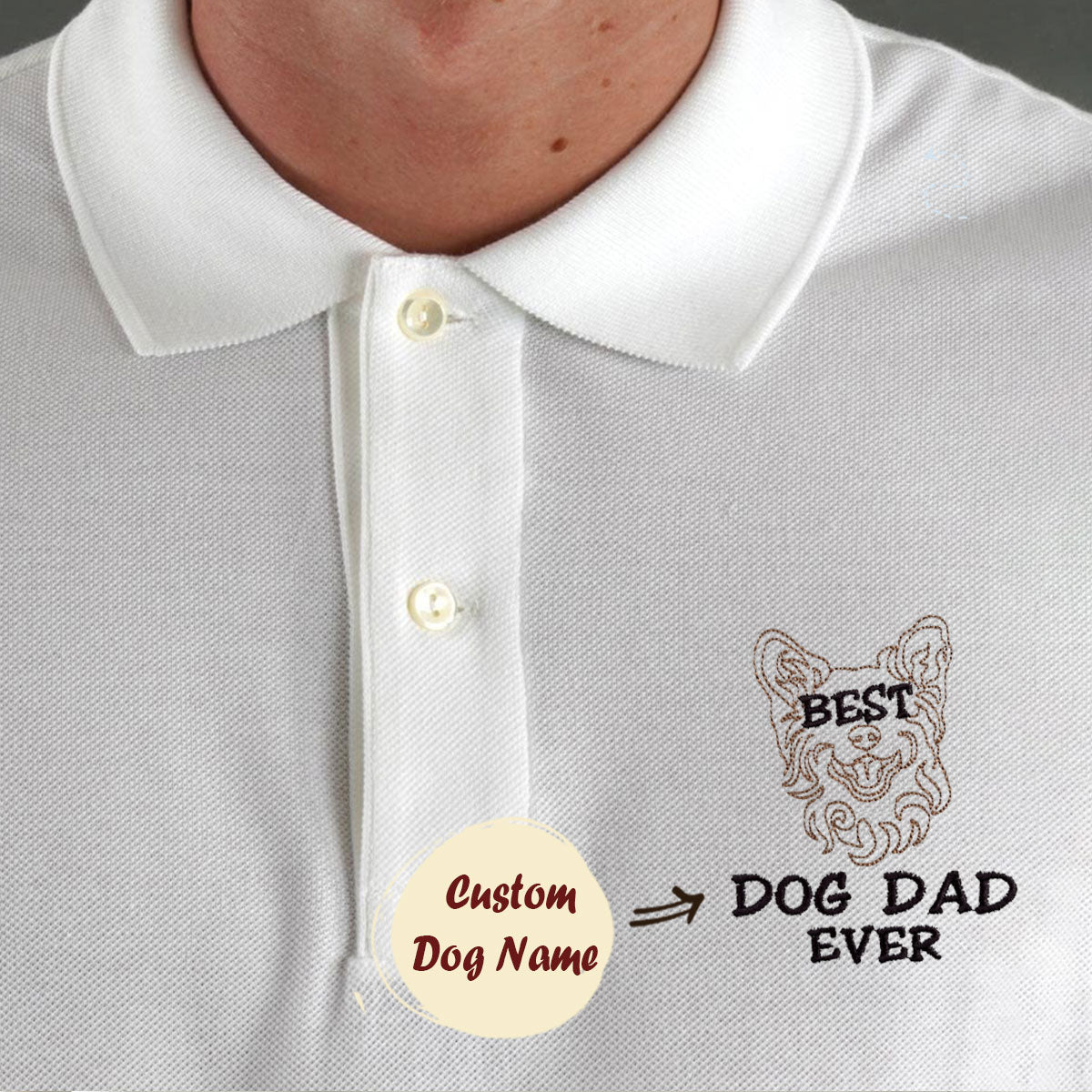 Personalized Best Corgi Dog Dad Ever Embroidered Polo Shirt, Custom Polo Shirt with Dog Name, Best Gifts For Corgi Lovers