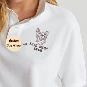 Personalized Best Corgi Dog Mom Ever Embroidered Polo Shirt, Custom Polo Shirt with Dog Name, Best Gifts For Corgi Lovers