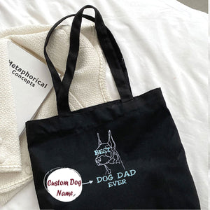 Personalized Best Doberman Dog Dad Ever Embroidered Tote Bag, Custom Tote Bag with Dog Name, Best Gifts For Doberman Lovers