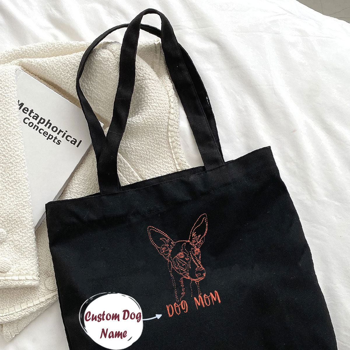 Personalized Italian Greyhound Dog Mom Embroidered Tote Bag, Custom Tote Bag with Dog Name, Best Gifts For Greyhound Lovers
