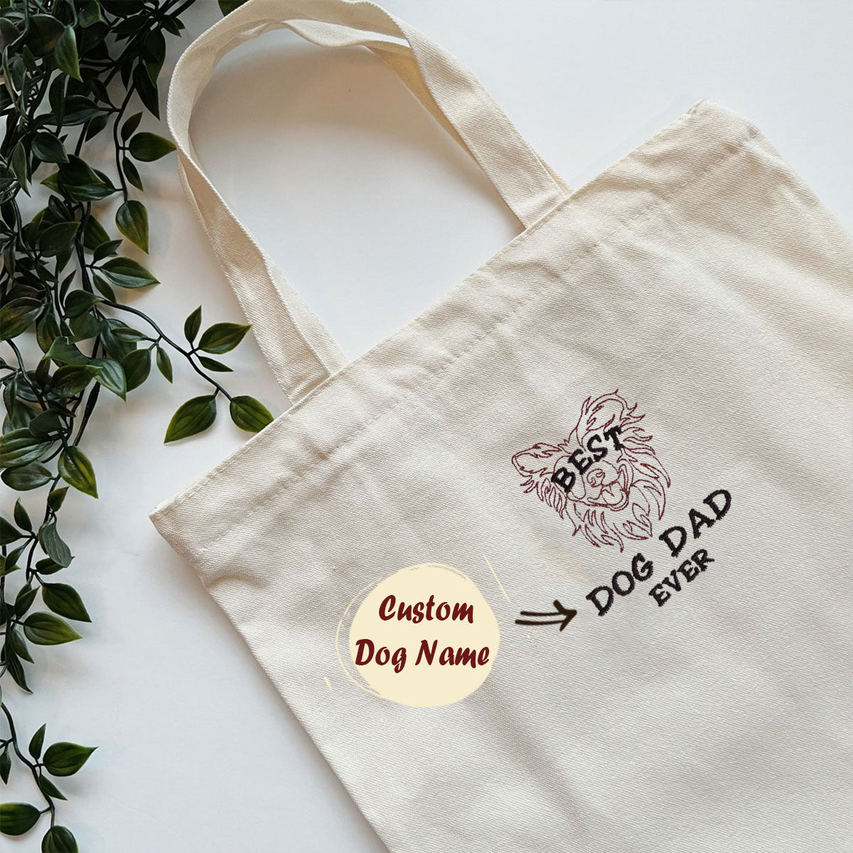 Personalized Border Collie Tote Bag Embroidered Collar with Dog