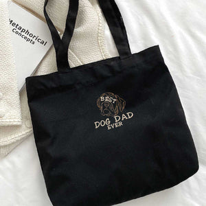 Personalized Best Boxer Dog Dad Ever Embroidered Tote Bag, Custom Tote Bag with Dog Name, Best Gifts For Boxer Lovers