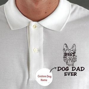 Personalized Best German Shepherd Dog Dad Ever Embroidered Polo Shirt, Custom Polo Shirt with Dog Name, Gifts For German Shepherd Lovers
