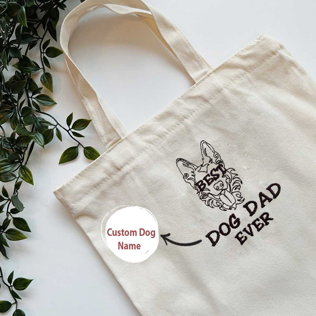 Personalized Best German Shepherd Dog Dad Ever Embroidered Tote Bag, Custom Tote Bag with Dog Name, Gifts For German Shepherd Lovers