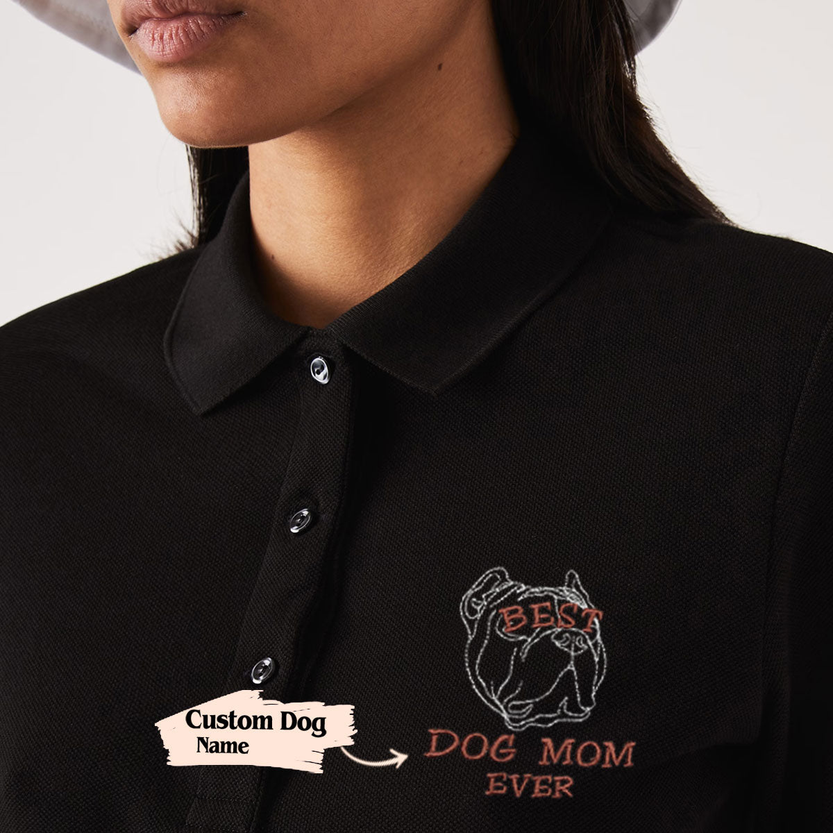 Personalized Best Pitbull Dog Mom Ever Embroidered Polo Shirt, Custom Polo Shirtwith Dog Name, Unique Gifts for Pitbull Lovers