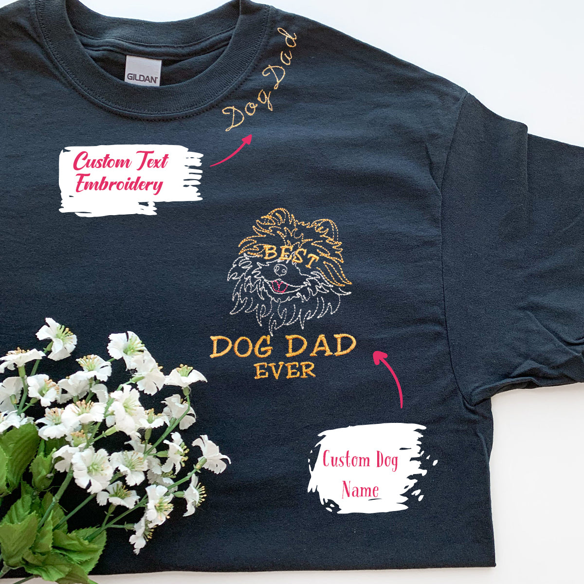 Personalized Best Pomeranian Dog Dad Ever Embroidered Collar Shirt, Custom Shirt with Dog Name,  Best Gifts For Pomeranian Lovers