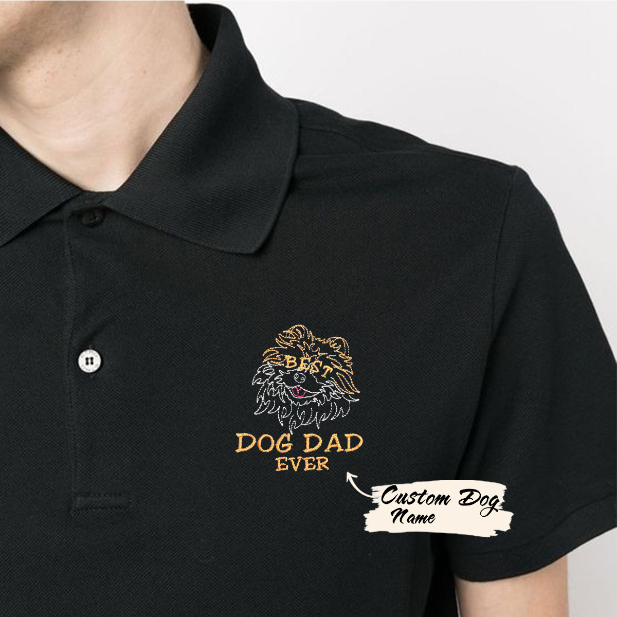 Personalized Best Pomeranian Dog Dad Ever Embroidered Polo Shirt, Custom Polo Shirt with Dog Name, Best Gifts For Pomeranian Lovers