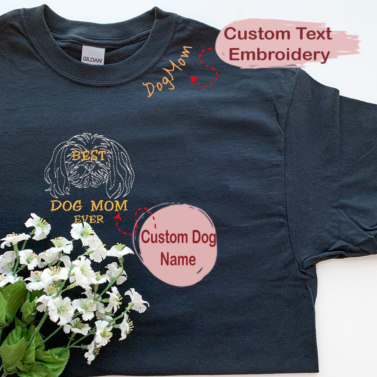 Custom Dog Mom Embroidery Design Shirt, Dog Mother's Day Gifts, Customized Dog  Mom Shirt With Icon - Embroly