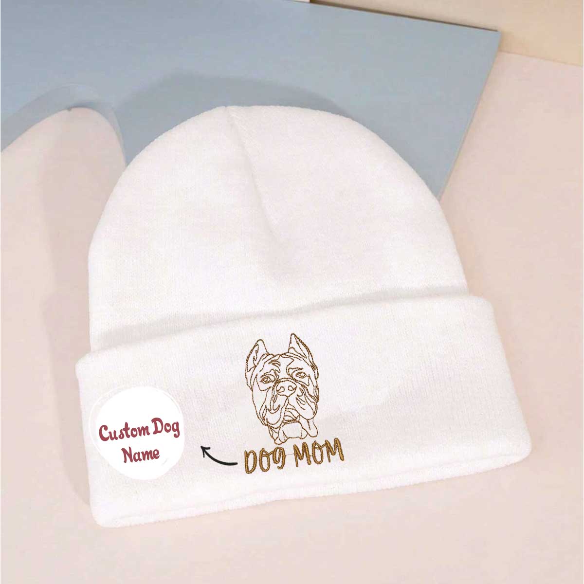 Personalized Cane Corso Dog Mom Embroidered Beanie, Custom Beanie with Dog Name