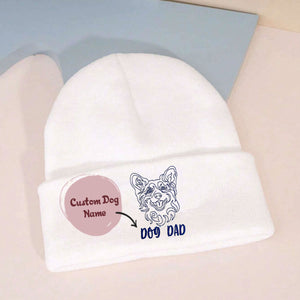 Personalized Corgi Dog Dad Embroidered Beanie, Custom Beanie with Dog Name, Best Gifts For Corgi Lovers