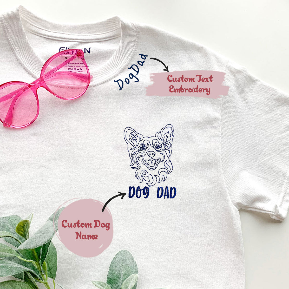 Embroly Custom Corgi Shirt Collar Embroidered with Dog Name Unique Dog Dad Shirt for Corgi Lovers Black S