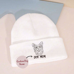 Personalized Corgi Dog Mom Embroidered Beanie, Custom Beanie with Dog Name, Best Gifts For Corgi Lovers
