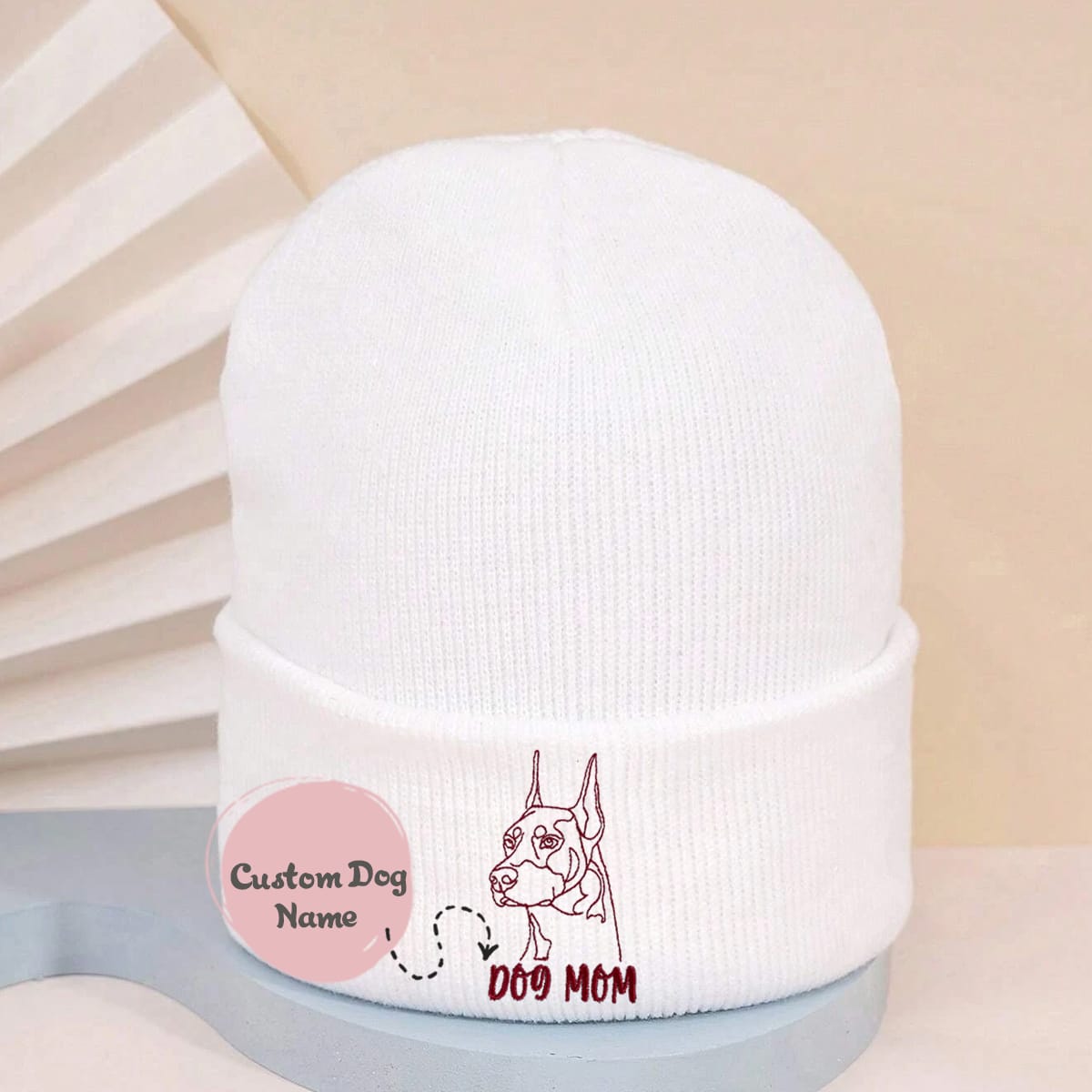 Personalized Doberman Dog Mom Embroidered Beanie, Custom Beanie with Dog Name, Best Gifts For Doberman Lovers