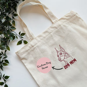 Personalized Doberman Dog Mom Embroidered Tote Bag, Custom Tote Bag with Dog Name, Best Gifts For Doberman Lovers