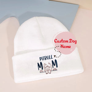 Personalized Pitbull Dog Mom Embroidered Beanie, Custom Beanie with Dog Name, Best Gifts for Pitbull Lovers