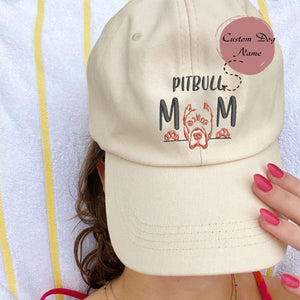 Personalized Pitbull Dog Mom Embroidered Hat, Custom Hat with Dog Name, Best Gifts for Pitbull Lovers