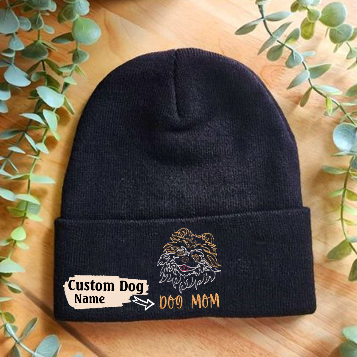 Personalized Pomeranian Dog Mom Embroidered Beanie, Custom Beanie with Dog Name, Best Gifts For Pomeranian Lovers